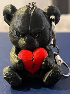 Custom 3D Angry Bear & Heart Break Keychain 2.5”
